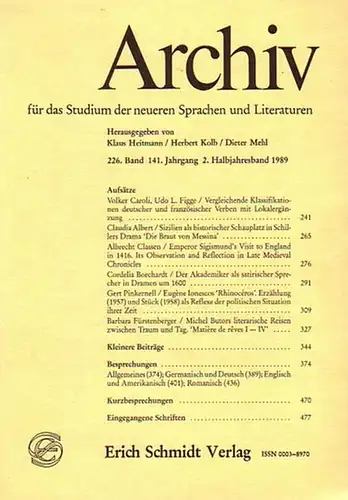 Fürstenberger, Barbara: Michel Butors literarische Reisen zwischen Traum und Tag. 'Matiére de reves I-IV'. Aus: Archiv für das Studium der neueren Sprachen und Literaturen. Band 226, Jahrgang 141, 2. Halbjahresband 1989. 