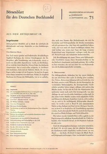 Geldner, F. / Rosenfeld, H. / Geldner, F. / u.a. - Börsenblatt für den Deutschen Buchhandel - Aus dem Antiquariat: Zur Bodoni- Renaissance // Barocke...