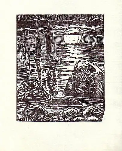 Heyn, Karl ( auch : Carl ): Ohne Titel. Originalholzschnitt. Abgebildet sind Segelschiffe mit Sonnenuntergang. 