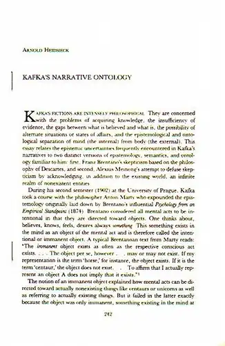 Kafka - Heidsieck, Arnold: Kafka´s narrative Ontology. Sonderabdruck. 