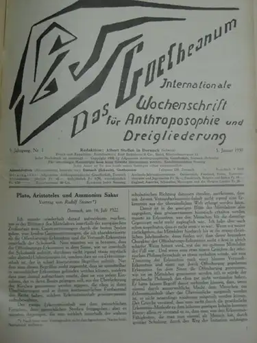 Goetheanum, Das. - Steffen, Albert (Redakt.): Das Goetheanum : Internationale Wochenschrift für Anthroposophie und Dreigliederung. IX. Jg. 1930, Nrn. 1-52. 