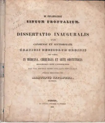 Infanger, Martinus: De inflammatione sinuum frontalium. Dissertatio inauguralis quam [...] in Medicina, Chirurgia et arte Obstetricia honoribus rite capessendis (8. Febr. 1845) publice defensurus est. 