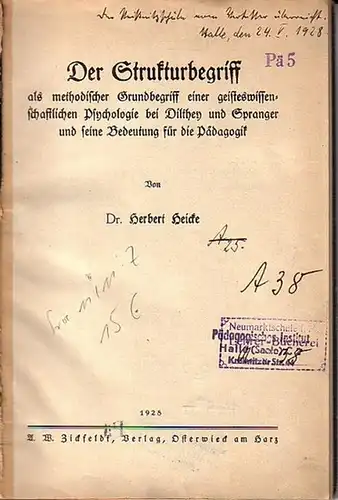 Heicke, Herbert: Der Strukturbegriff als methodischer Grundbegriff einer geisteswissenschaftlichen Psychologie bei Dilthey und Spranger und seine Bedeutung für die Pädagogik. 