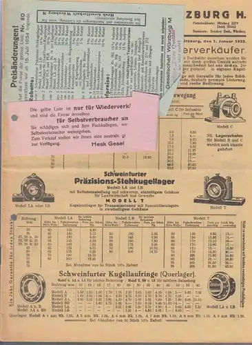 Nettopreisliste Nr. 80 für Wiederverkäufer vom 1. Januar 1933. - Inhalt : Preise von Maschinen, Kugellagern, Transmissionen, Werkzeugen und Schrauben