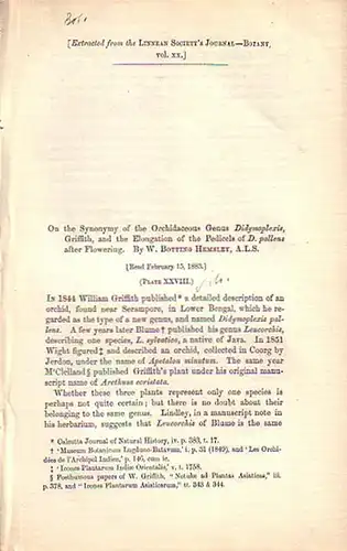 Hemsley, W. Botting: On the Synonymy of the Orchidaceous Genus Didymoplexis, Griffith, and the Elongation of the Pedicels of D. pallens after Flowering. Read February 15, 1883. Extracted from the Linnean Society´s Journal-Botany, Vol. XX. 