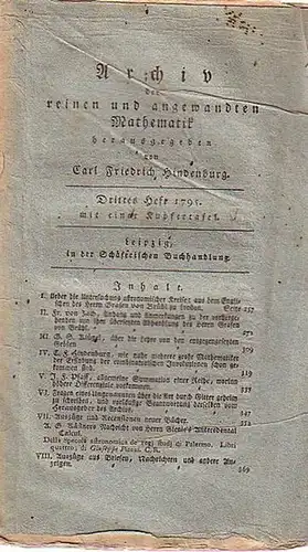 Hindenburg, Carl Friedrich (Hrsg.): Archiv der reinen und angewandten Mathematik. 3. Heft 1795.