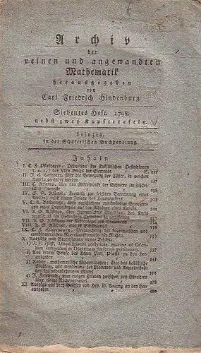 Hindenburg, Carl Friedrich (Hrsg.): Archiv der reinen und angewandten Mathematik. 7. Heft 1798. 