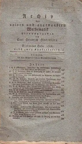 Hindenburg, Carl Friedrich (Hrsg.): Archiv der reinen und angewandten Mathematik. 7. Heft 1798.