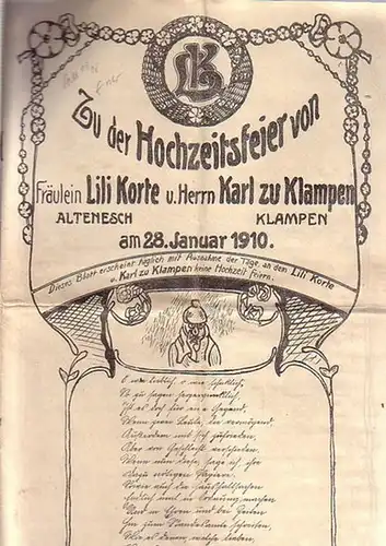Hochzeits-Zeitung: Hochzeitszeitung zu der Hochzeitsfeier von Fräulein Lili Korte u. Herrn Karl zu Klampen. 