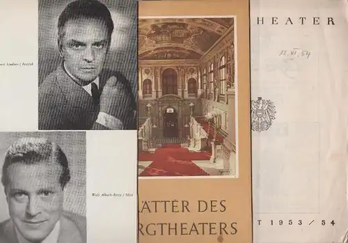 Hofmannsthal, Hugo v. ; Langer, Frantisek ; Schnitzler, Arthur. Akademietheater im Burgtheater Wien -Intendanz. Hrsg: "Jedermann" ; "Gefangene 91" ; "Anatol".  Programmheft der Spielzeiten 1954, 1959, und 1960. Konvolut aus 3 Heften. 