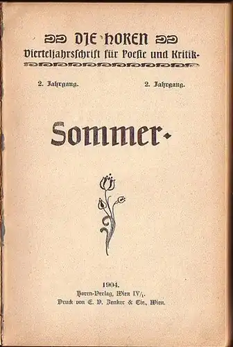 Horen, Die: Die Horen, Vierteljahrsschrift für Poesie und Kritik. Jahrgang 2: Sommer. 