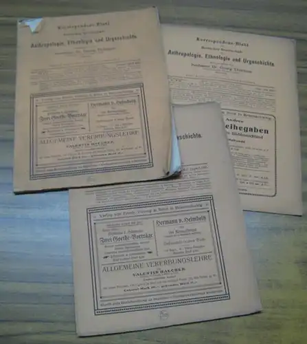 KorrespondenzBlatt der Deutschen Gesellschaft für Anthropologie, Ethnologie und Urgeschichte.   Georg Thilenius (Herausgeber).   Beiträge: Karl Claasen / F. Birkner / Jens Paulsen.. 