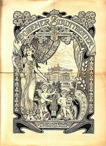 Programmzettel zu: Die Frau am Meer.  Schauspiel in 5 Aufzügen. Regie: Konrad Jacobs. Mit Besetzungsliste. Aufführung am 25. Oktober 1900 im Posener Stadttheater