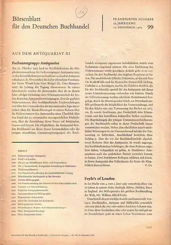 Klinckowstroem, C.Graf. / Geldner, F. / s.t. / u.a.   Börsenblatt für den Deutschen Buchhandel   Aus dem Antiquariat: Trinkwasserfiltration // Mittelalterliche Buchmalerei.. 
