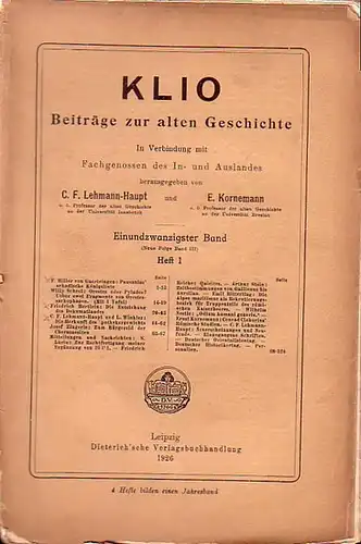 Klio. Beiträge zur alten Geschichte.    Lehmann  Haupt, C.F. (Prof. der alten Geschichte an der Universität Innsbruck) & Kornemann, E. (Prof. der.. 