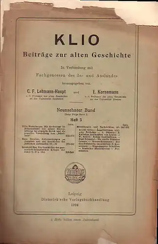 Klio. Beiträge zur alten Geschichte.    Lehmann  Haupt, C.F. (Prof. der alten Geschichte an der Universität Innsbruck) & Kornemann, E. (Prof. der.. 