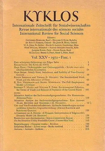 Kyklos: Kyklos. Internationale Zeitschrift für Sozialwissenschaften - Revue internationale des sciences sociales - International Review for Social Sciences. Vol. XXV - 1972 - Fasc. 1. 