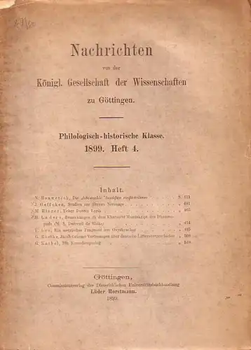 Königl. Gesellschaft der Wissenschaften (Hrsg.): Nachrichten von der Königl. Gesellschaft der Wissenschaften zu Göttingen. 1899. Philologisch-historische Klasse. 