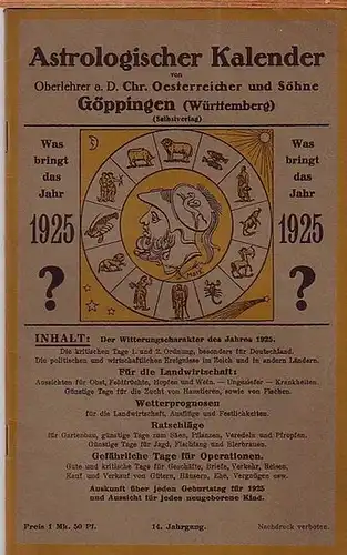 Oesterreicher, Chr: Astrologischer Kalender. Jahrgang 14, 1925. 