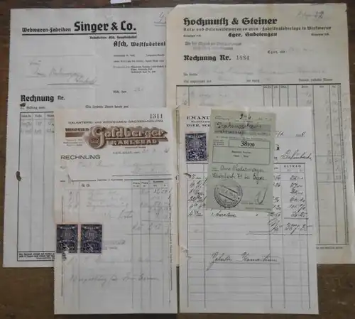 Niedermayer, Anna.   Modewaren in Schönbach (Luby).   Karlovarsky kraj.   Eger: Konvolut von 4 Rechnungen und Anschreiben auf Kopfbögen folgender Firmen:.. 