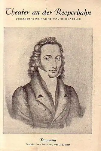 Besetzungszettel zu 'Paganini'. Operette in 3 Akten. Regie: Hanns Walther Sattler. Musikalische Leitung: Edwin Schumacher. Tänze: Anneliese Sauer. Darsteller: Maria Hester, Otto Hattendorf, Mario Parlo.. 