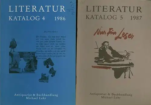 Lehr, Michael: Konvolut mit 55 Katalogen des Antiquariates Michael Lehr. Enthalten sind: 1) 22 Literatur Kataloge beginnend mit Nummer 1, 1985 mit 259 Positionen / Nrn. 2, 3 und 4,1986 mit 313, 464 und 439 Positionen. // Nr. 5, 6 und 7, 1987 mit 473, 500 