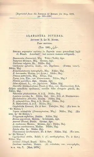 Moore, M: Alabasta diversa. Pars secunda. and: Further note on coinochlamys. Reprinted from the Journal of Botany for May, 1878. 