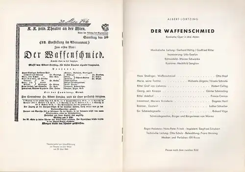 Kleine Oper Berlin. - Intendanz Udo Esselun. - Lortzing, Albert: Der Waffenschmied. Spielzeit 1963 / 1964. Programmheft der Kleinen Oper Berlin, Nr. 3. Insz.: Udo...