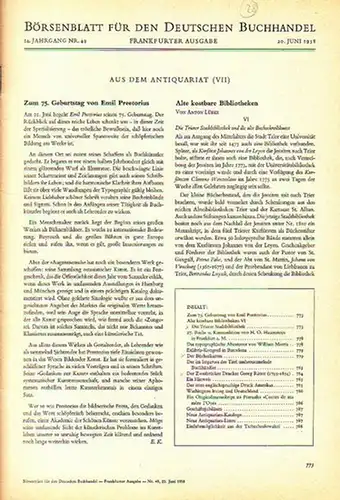 Lübke, A. /   e. / Hase, M.v. / u.a.   Börsenblatt für den Deutschen Buchhandel   Aus dem Antiquariat: Die Trierer.. 