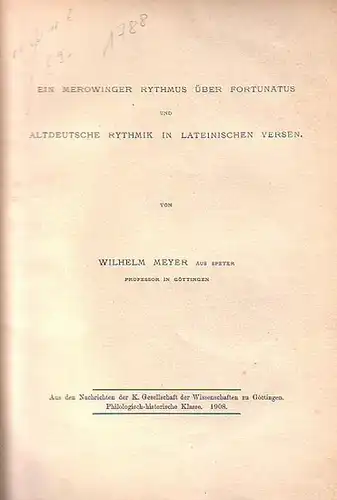 Ein Merowinger Rhythmus ( Rhythmus ) über Fortunatus und altdeutsche Rythmik in lateinischen Versen