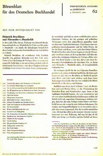Plott, A. / Ehrlich, A. / H. G. / u.a. - Börsenblatt für den Deutschen Buchhandel - Aus dem Antiquariat: Heinrich Brockhaus und Alexander von...