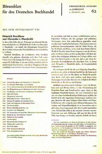 Plott, A. / Ehrlich, A. / H. G. / u.a.   Börsenblatt für den Deutschen Buchhandel   Aus dem Antiquariat: Heinrich Brockhaus und.. 
