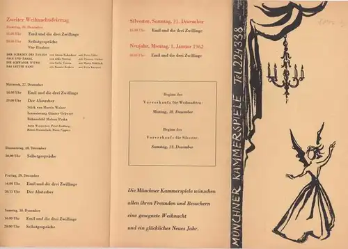 Münchner Kammerspiele - Weihnachtsspielplan vom 23. bis 31. Dezember 1961 und 1. Januar 1962 für das Schauspielhaus und das Werkraumtheater, Hildegardstraße 1