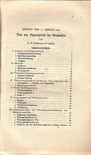 Scheumann, K. H: Über den Wassergehalt des Heulandits. (= Berichte über die Verhandlungen der sächsischen Akademie der Wissenschaften zu Leipzig, Band 23, 1921). 