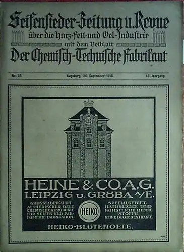 Seifensieder Zeitung   Ziolkowsky, H. (Verleger): Seifensieder Zeitung und Revue über die Harz , Fett  und Oelindustrie. Mit dem Beiblatt Der Chemisch Technische.. 