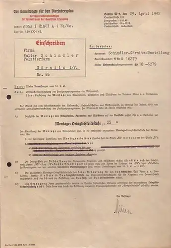 Schindler, Der Beauftragte für den Vierjahresplan; Der Generalbevollmächtigte für Sonderfragen der chemischen Erzeugung; Zeichen: (I Ro.) I MinÖl A 1 He / We; Tgb.. 