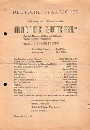 Puccini, Giacomo // Deutsche Staatsoper: Programm der Deutschen Staatsoper für Mittwoch, den 2. November 1949 - Madam Butterfly. 