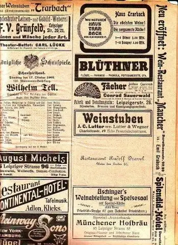 Programmzettel zu: Wilhelm Tell. Schauspiel in 5 Aufzügen. Mitwirkende: Herr Grube, Herr Ludwig, Herr Staegemann, Herr Kraußneck, Herr Matkowsky, Fräulein Hummel, Fräulein Arden u.v.a. Aufführung.. 