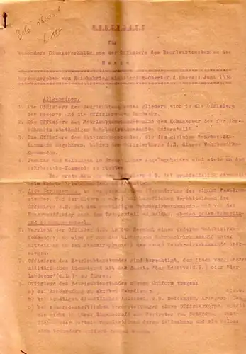 Reichskriegsministerium-Oberbef. d.Heeres (Hrsg.), Merkblatt für besondere Dienstverhältnisse der Offiziere des Beurlaubtenstandes des Heeres herausgegeben vom Reichskriegsministerium-Oberbef. d.Heeres; Juni 1936