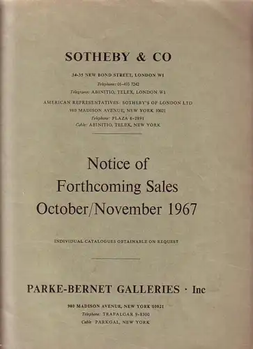 Sotheby. - Juda, Hans: Sotheby & Co. Notice of forthcoming sales October / November 1967. Sotheby´s November 1967: Modern british and continental paintings, drawings and...