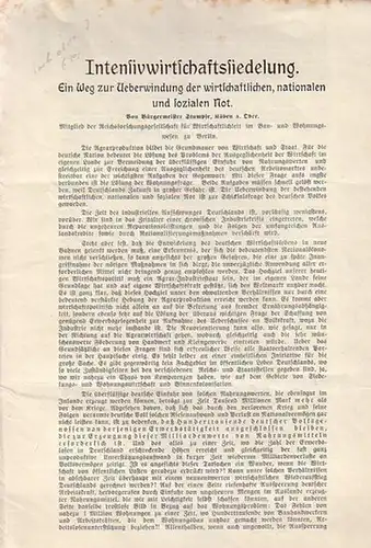 Stumpfe (Bürgermeiter, Röben a. Oder - Mitglied der Reichsforschungsgesellschaft für Wirtschaftlichkeit im Bau- und Wohnungswesen zu Berlin.): Intensivwirtschaftssiedelung. Ein Weg zur Ueberwindung der wirtschaftlichen, nationalen und sozialen Not. 