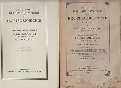 Zeitschrift der Savigny - Stiftung für Rechtsgeschichte. - Bechert, R. / Blaese, H. (Bearb.): Generalregister zu den Bänden I - LXXV zur Zeitschrift der Savigny - Stiftung für Rechtsgeschichte. Germanistische Abteilung in 3 Bänden. 