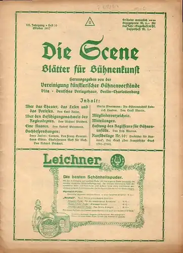 Scene, Die.   Vereinigung künstlerischer Bühnenvorstände (Hrsg.).   Heine, Carl Dr. (Red.).   Emil Reiter / M. Weichert / Fritz Marcus /.. 