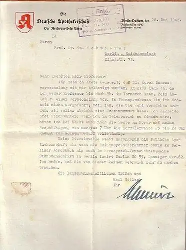 Schmierer, Albert (1899-1974), Mit der Schreibmaschine geschriebener Brief von Albert Schmierer an Th. Schmierer vom 20. Mai 1942