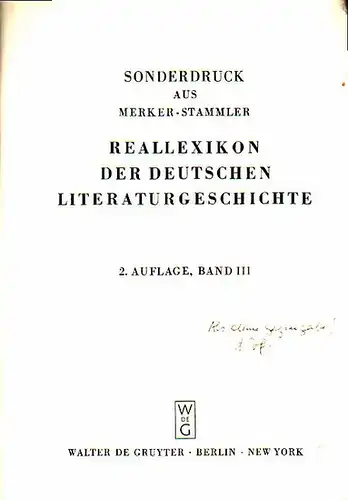 Schröder, Walter Johannes: rede (mhd.) Sonderdruck aus Merker-Stammler -  Reallexikon der deutschen Literaturgeschichte, 2. Auflage, Band III. 