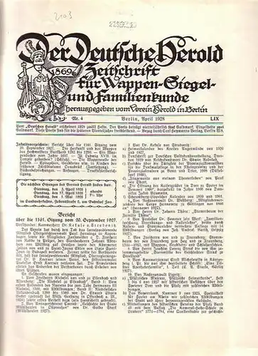 Verein Herold (Hrsg). - G. Adolf Closs: Der Deutsche Herold. Zeitschrift für Wappen-, Siegel- und Familienkunde. Nr. 4; April 1928. LIX. Jahrgang. 