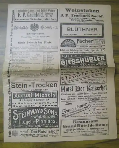 König Heinrich der Vierte. Besetzungszettel. Schauspiel in fünf Aufzügen. Aufführung am 10. April 1902. Darsteller: August Weigert (als Gast vom Schauspielhaus München), die Herren Ludwig, Häberlein, Werrack u. a