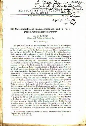 Simon, E: Konvolut mit 3 Sonderdrucken aus: Zeitschrift für Urologie, Band 8, 1914 und Band 26, Heft 2 und 9, 1932: Beiträge zur Kenntnis und...