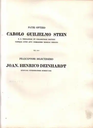 Stein, Fridericus (Friedrich): De Myriapodum partibus genitalibus, nova generationis theoria atque introductione systematica adjectis. Dissertatio inauguralis zoologica quam [...] in Alma Universitate Litteraria Friderica-Guilielma [... (16.Aug. 1841) ] p