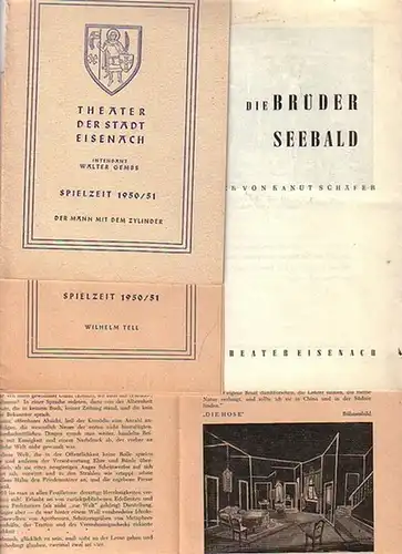 Die Hose ; "Wilhelm Tell" ; "Der Mann mit dem Zylinder" ; "Die Brüder Seebald". Hefte des Theaters der Wartburgstadt Eisenach, Spielzeit 1950/51 und 1958/ 59- Konvolut aus 4 Heften